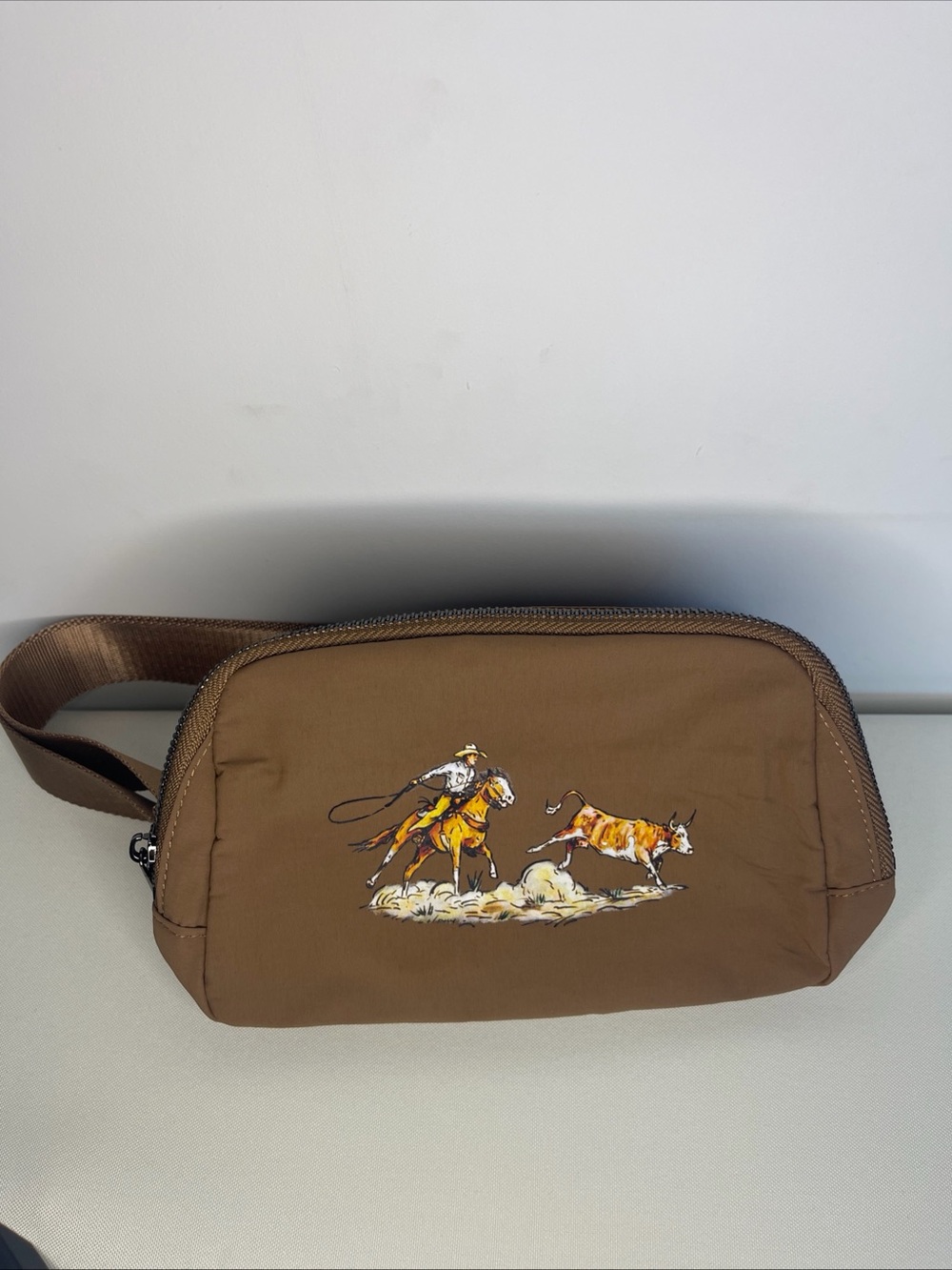 Brown Men's Canvas Waist Bag with Rodeo Print